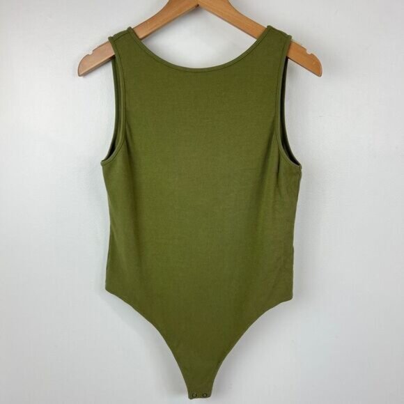 Aerie Women's XL Forrest Green Sleeveless Knit One Piece Bodysuit Ribbed Low Ope - Picture 1 of 11